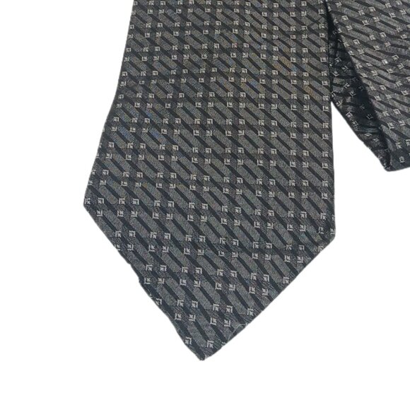 Villa Bugatti Silk Tie Men’s 59.5” Gray Black Geometric Thin Stripe Wide New - Picture 1 of 3